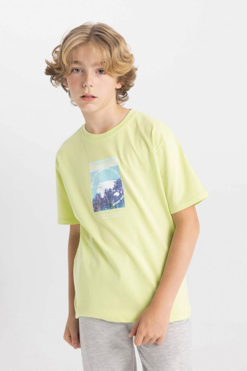 DEFACTO Boy's Crew Neck Printed Short Sleeve T-Shirt