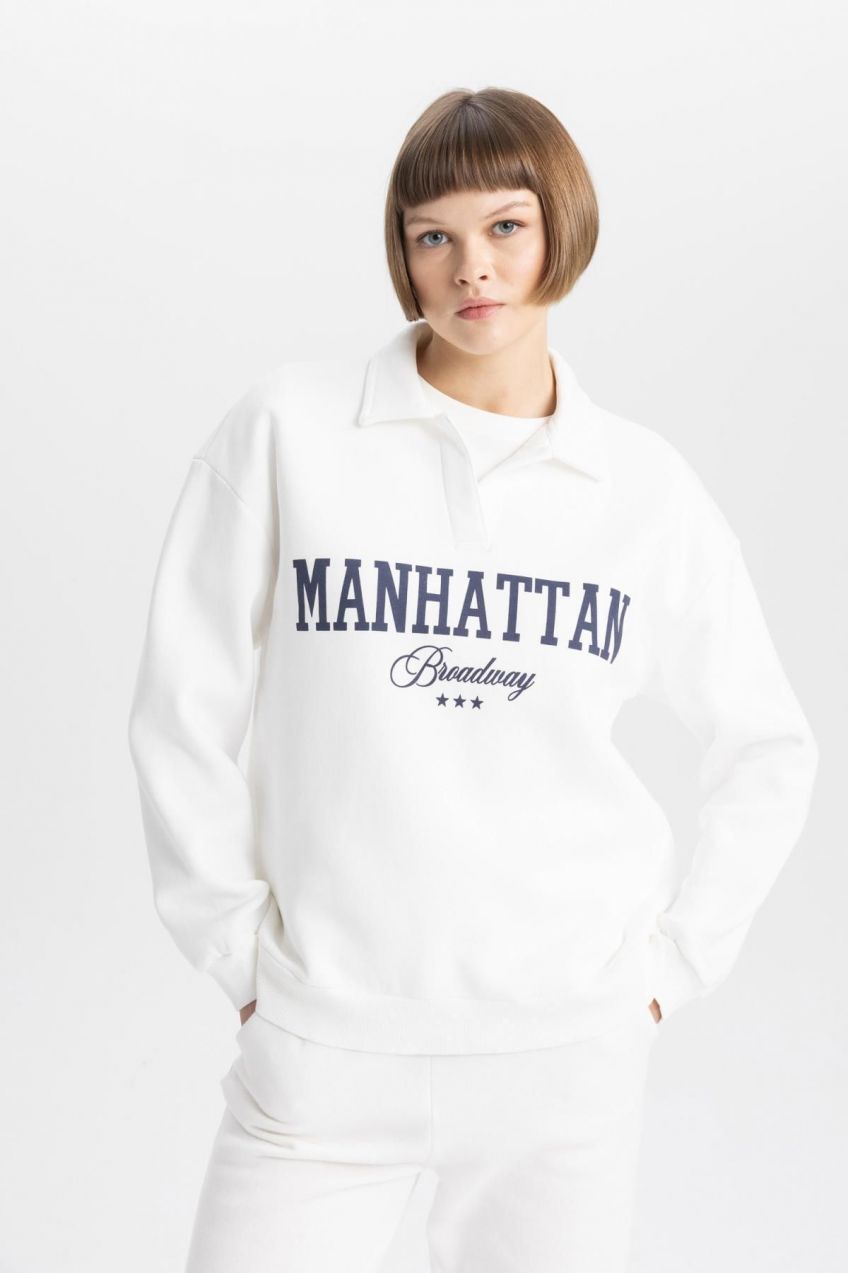 DEFACTO Relax Fit Polo Neck Thick Sweatshirt