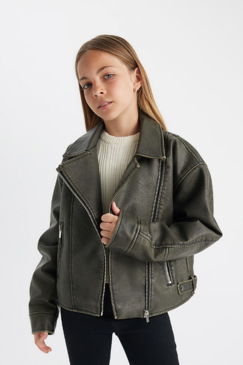 DEFACTO Girl's Water Repellent Jacket Collar Coat