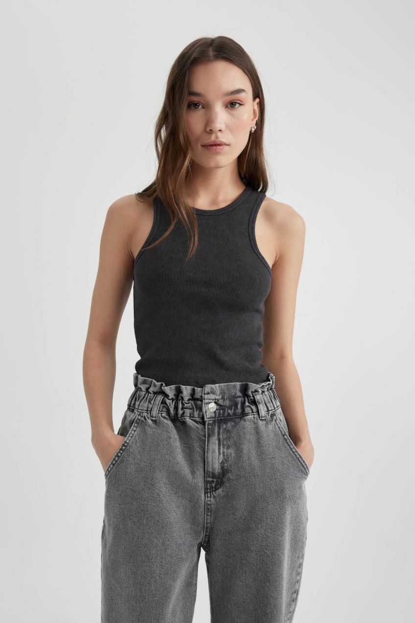DEFACTO Crew Neck Ribbed Camisole Washed Pale Effect Undershirt
