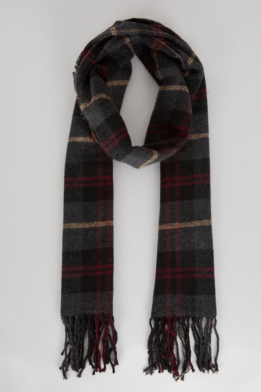 DEFACTO Men's Plaid Patterned Woven Scarf