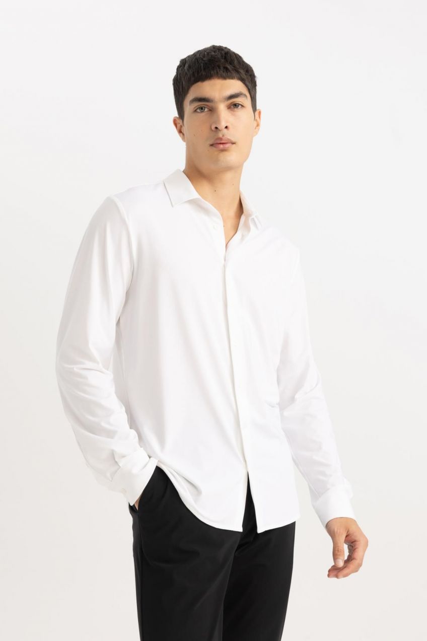 DEFACTO Slim Fit Polo Collar Long Sleeve Shirt