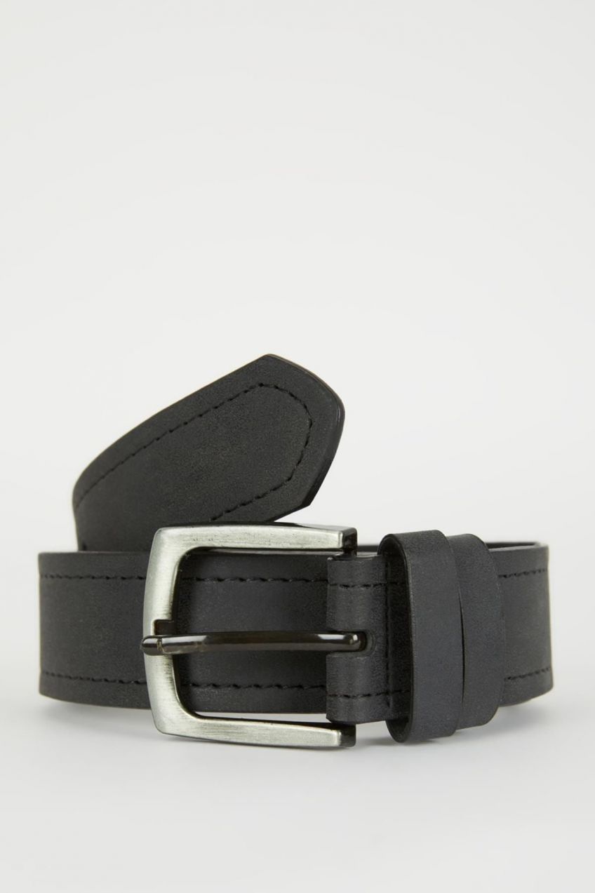 DEFACTO Men's Rectangular Buckle Faux Leather Belt