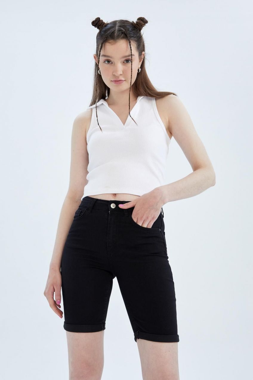 DEFACTO Normal Waist Fold-Up Jean Shorts