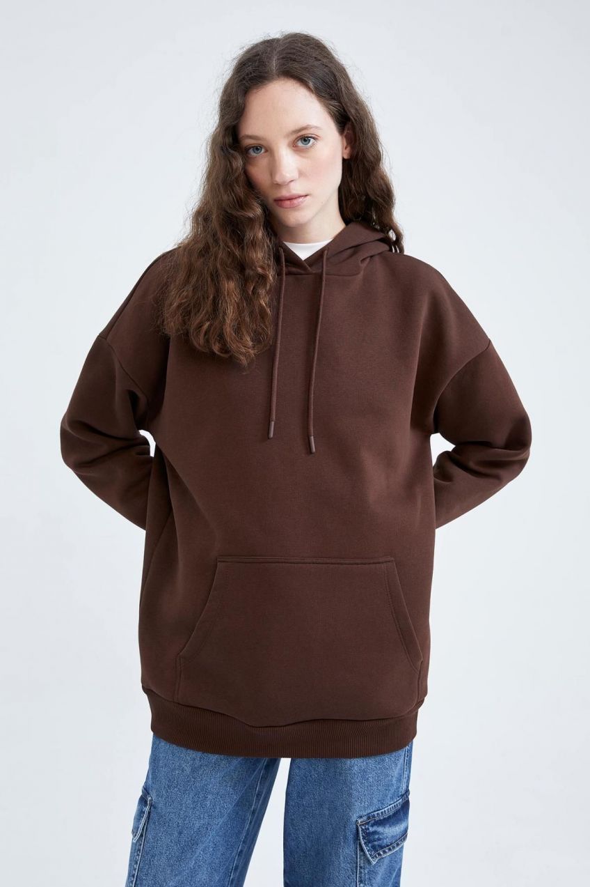 DEFACTO Hooded Basic Kangaroo Pocket Oversize Fit Sweatshirt