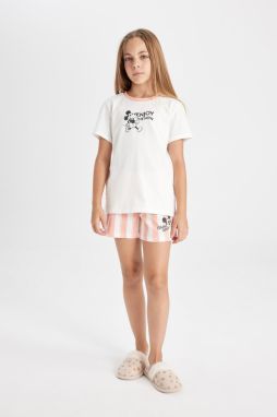 DEFACTO Girl's Disney Mickey & Minnie Short Sleeve Pajama Set with Shorts