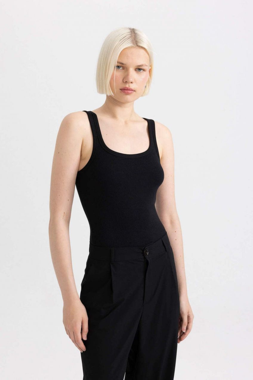 DEFACTO Slim Fit Round Neck Ribbed Camisole Athlete A2366ax23sp