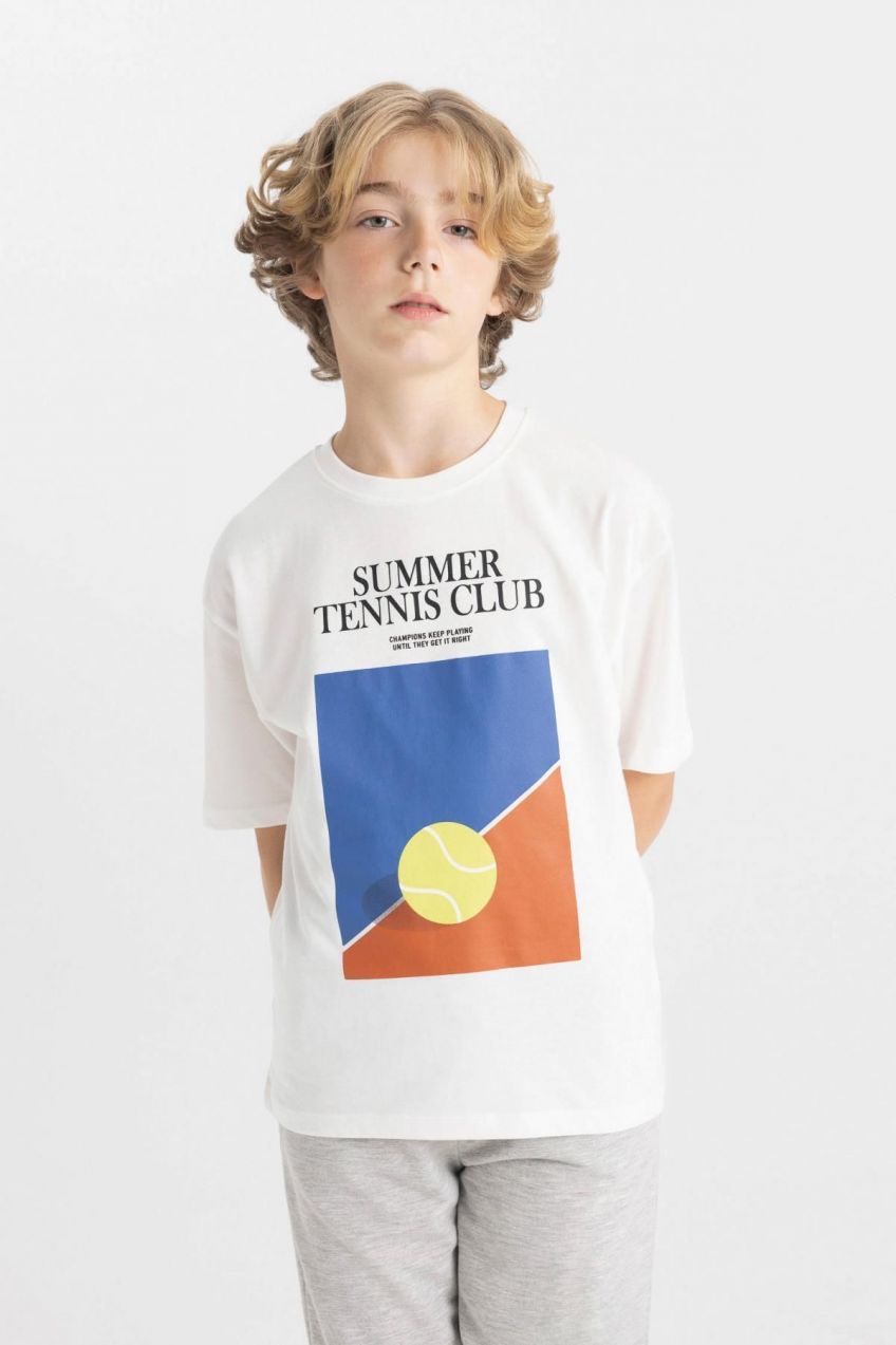 DEFACTO Boy's Oversize Fit Crew Neck Printed Short Sleeve T-Shirt