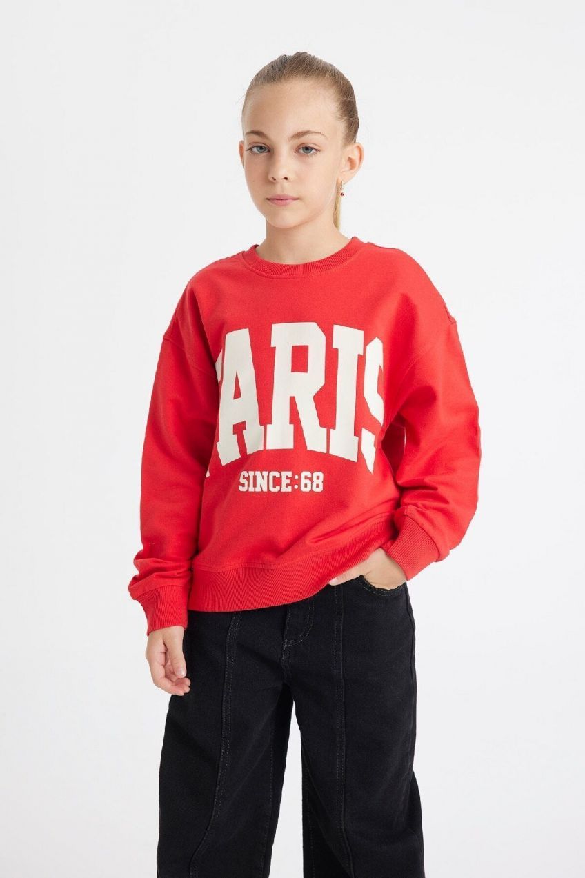 DEFACTO Girl Relax Fit Crew Neck Printed School Sweatshirt