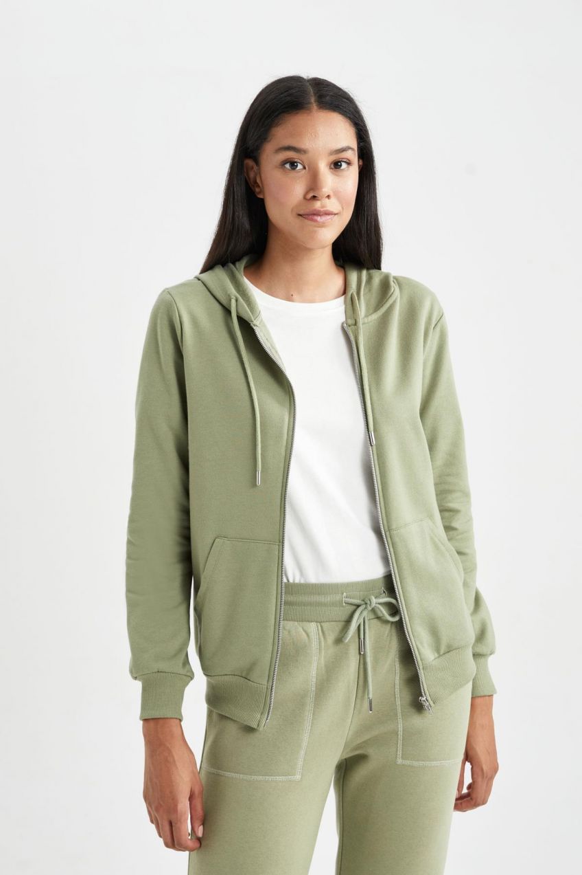 DEFACTO Regular Fit Hooded Basic Zipper Sweatshirt
