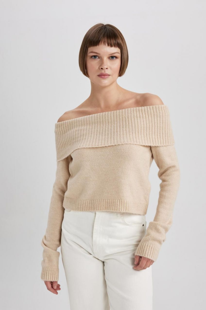DEFACTO Fitted Open Shoulder Sweater