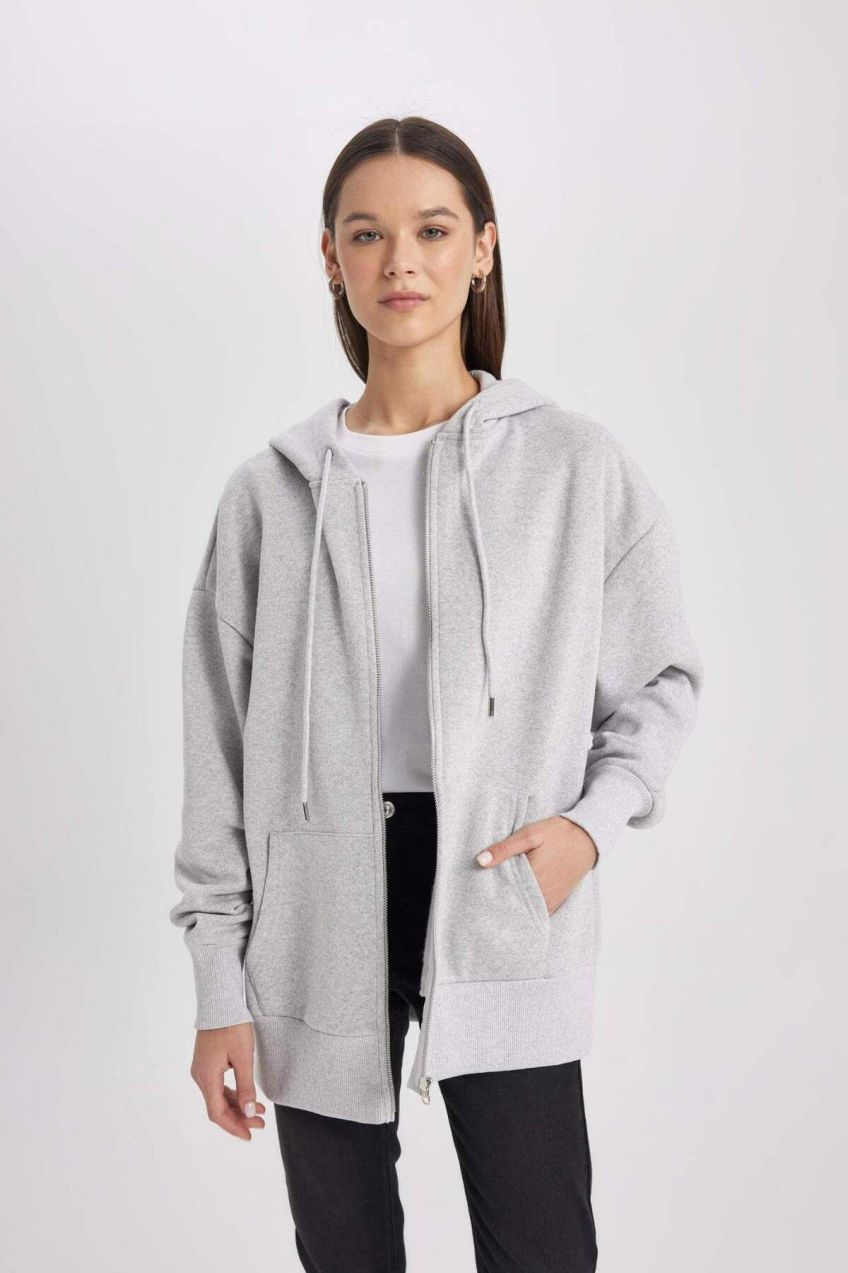 DEFACTO Oversize Fit Hooded Thick Fabric Cardigan