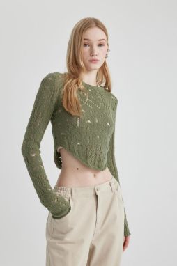 DEFACTO Coool Slim Fit Crew Neck Openwork Sweater