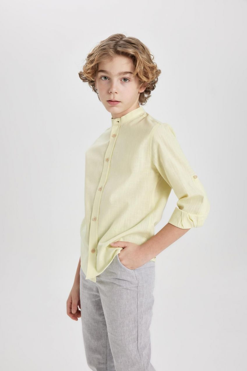 DEFACTO Boy's High Collar Long Sleeve Shirt