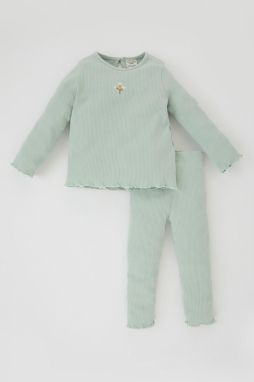 DEFACTO Baby Girl Floral Ribbed Camisole Long Sleeve T-Shirt Leggings 2-Piece Set