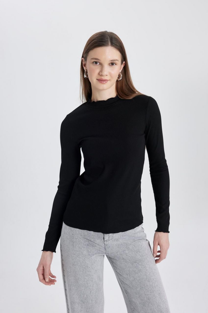 DEFACTO Slim Fit Half Turtleneck Ribbed Camisole Long Sleeve T-Shirt Tunic
