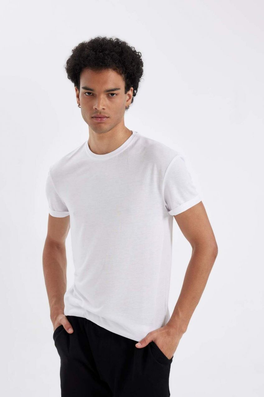 DEFACTO Long Muscle Fit Crew Neck Basic Short Sleeve T-Shirt