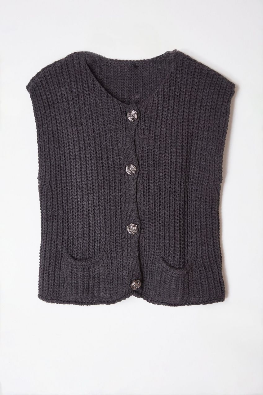 Trendyol Anthracite Crew Neck Fitted Knit Vest