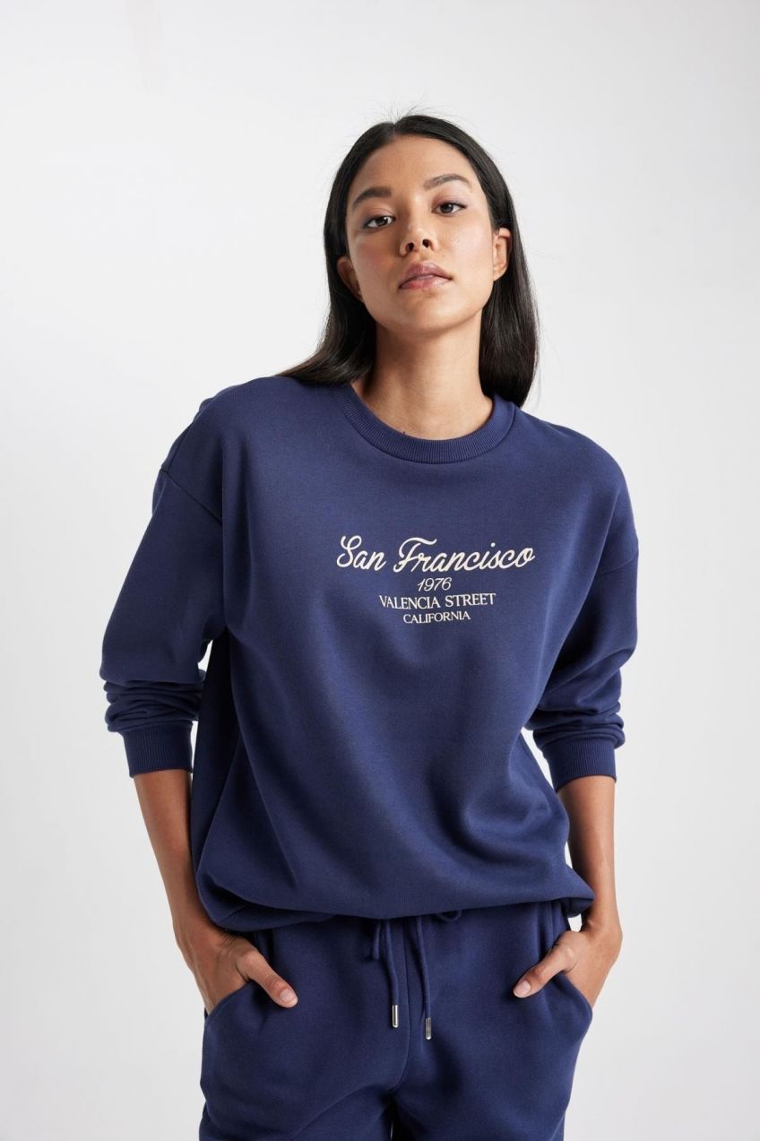 DEFACTO Relax Fit Crew Neck Thick Sweatshirt