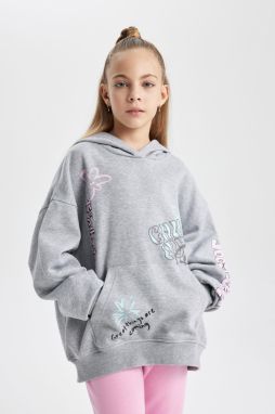 DEFACTO Girl Oversize Fit Hooded Soft Fluffy Thick Sweatshirt