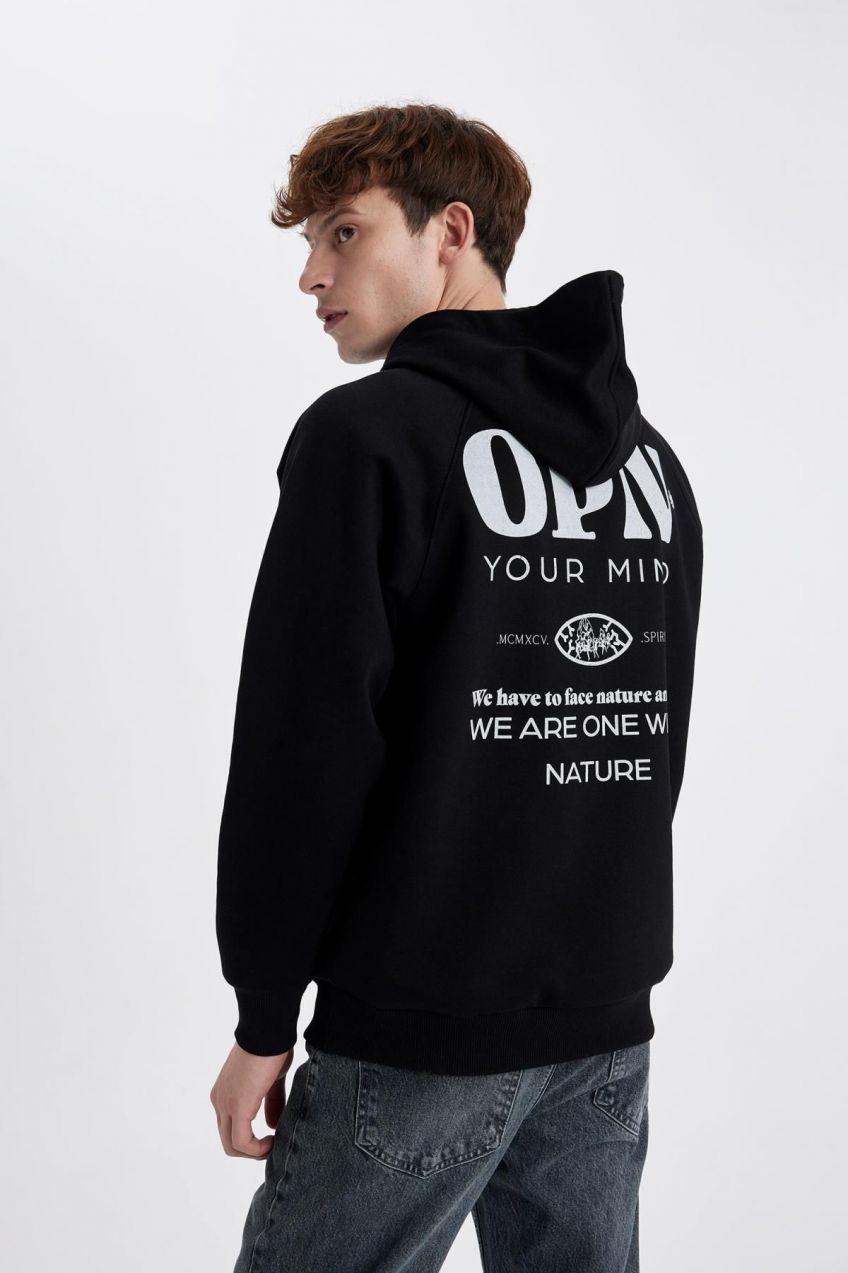 DEFACTO Oversize Fit Back Printed Hooded Sweatshirt