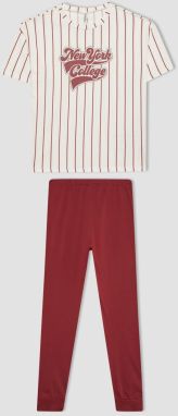 DEFACTO Girl's Striped Short Sleeve Pajama Set