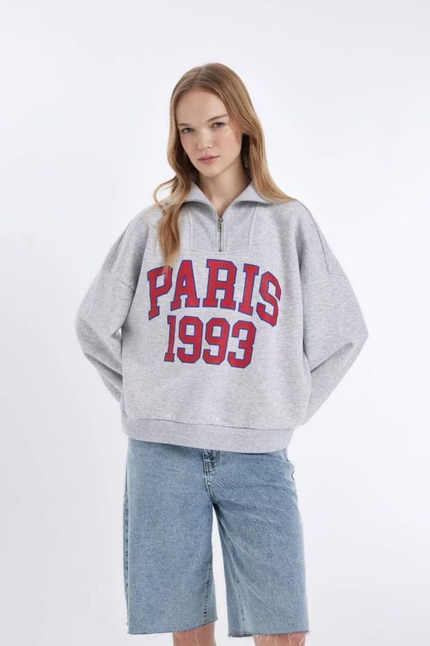 DEFACTO Coool Oversize Fit Half Zipper Printed Thick Fabric Sweatshirt