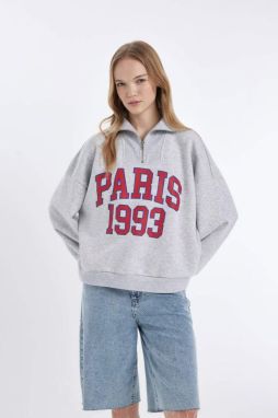 DEFACTO Coool Oversize Fit Half Zipper Printed Thick Fabric Sweatshirt