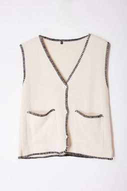 Trendyol Ecru Regular V Neck Color Block Vest