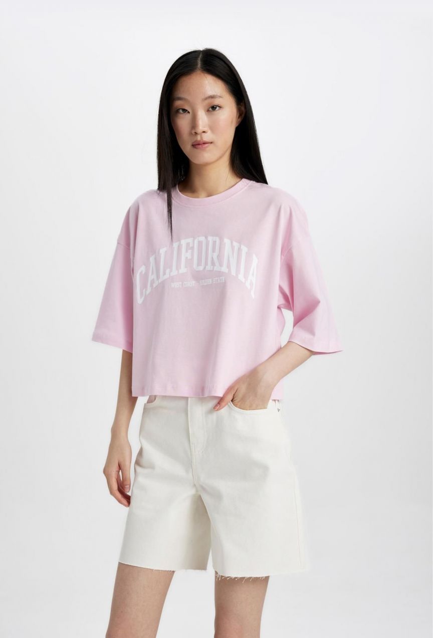 DEFACTO Oversize Fit Crew Neck Printed Short Sleeve T-Shirt