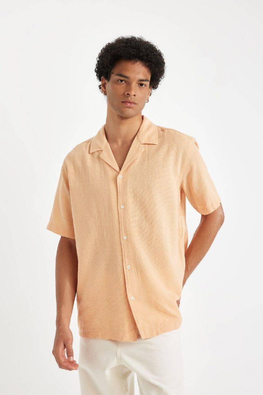 DEFACTO Relax Fit Open Collar Cotton Short Sleeve Shirt