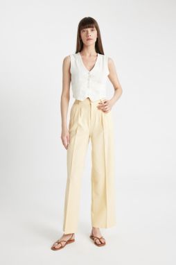 DEFACTO Wide Leg Pocket High Waist Standard Length Linen Blend Trousers