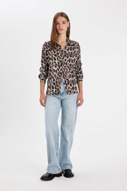 DEFACTO Regular Fit Leopard Print Poplin Long Sleeve Shirt