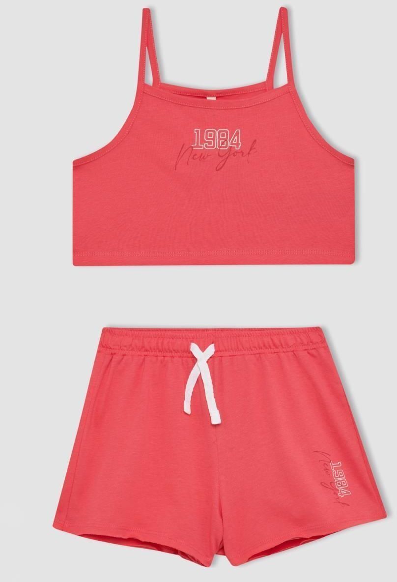 DEFACTO Girls' Printed Athlete Shorts 2-Piece Set