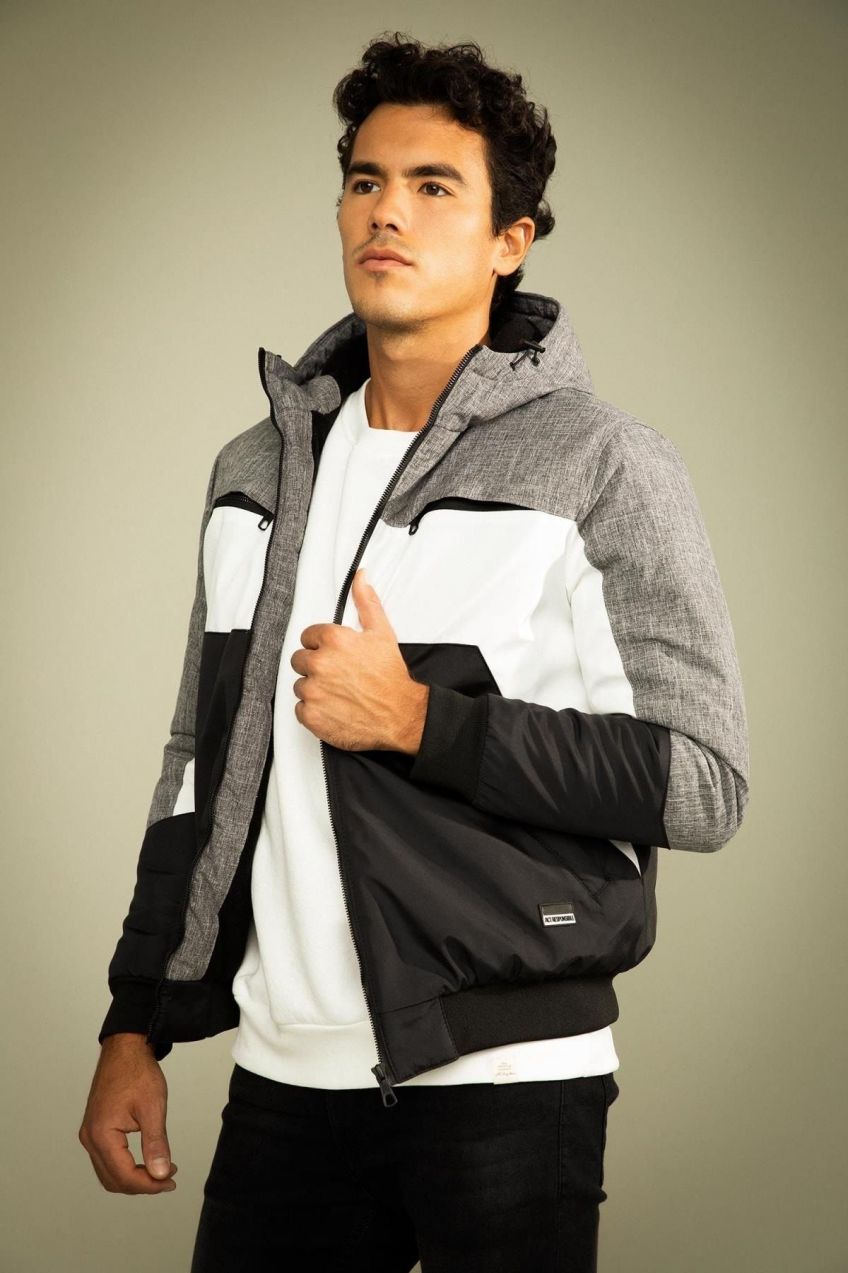 DEFACTO Waterproof Windproof Slim Fit Hooded Block Patterned Fleece Lined Coat