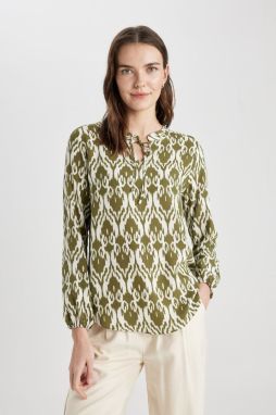 DEFACTO Regular Fit Crew Neck Patterned Long Sleeve Blouse