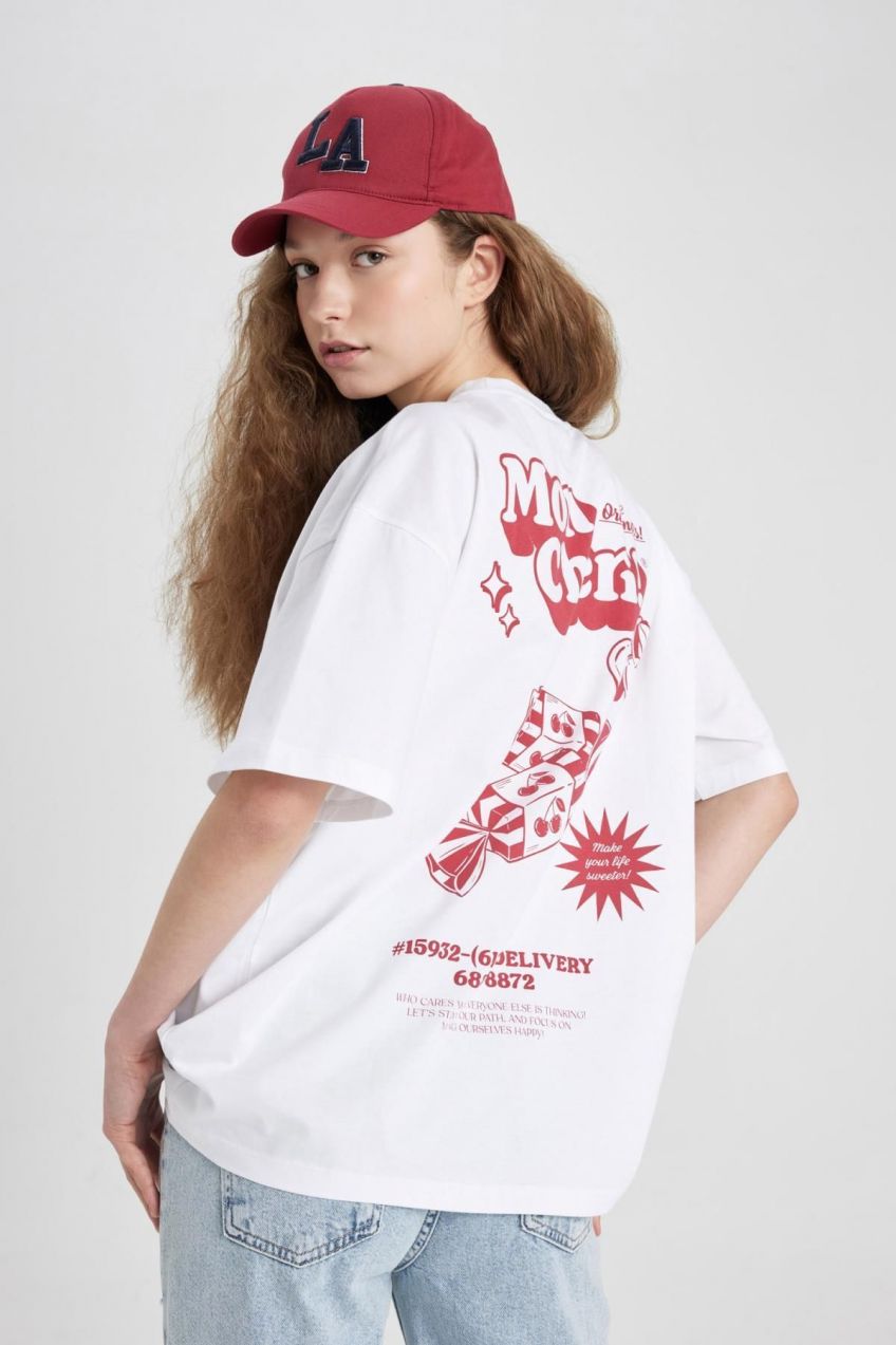 DEFACTO Oversize Fit Crew Neck Printed Short Sleeve T-Shirt