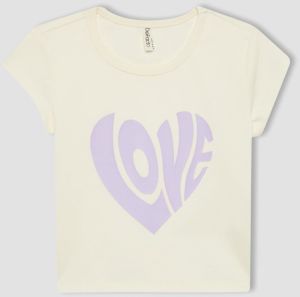 DEFACTO Girl's Slim Fit Ribbed Printed Short Sleeve T-Shirt