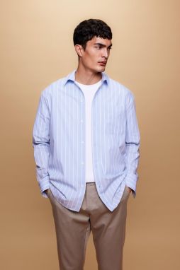 DEFACTO Relax Fit Striped Poplin Long Sleeve Shirt
