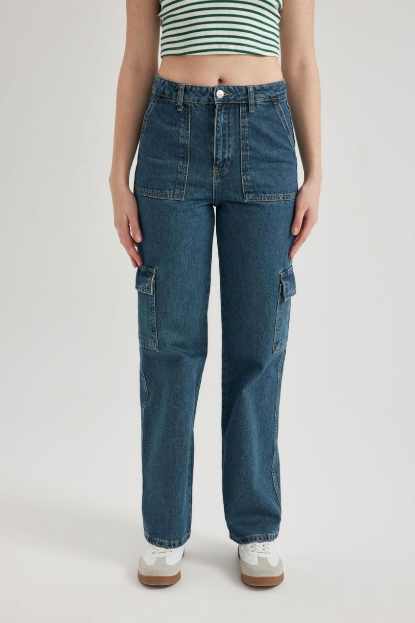 DEFACTO Wide Leg Cargo High Waist Long Jeans Washable Trousers