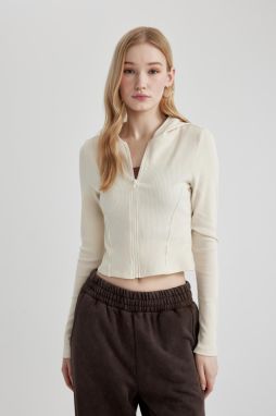DEFACTO Cool Fitted Hooded Ribbed Camisole Cardigan