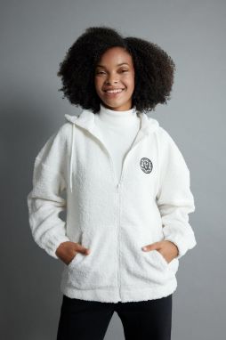 DEFACTO Oversize Fit Hooded Plush Zippered Sweatshirt