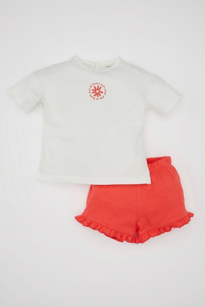 DEFACTO Baby Girl Printed Short Sleeve T-Shirt Shorts 2-Piece Set