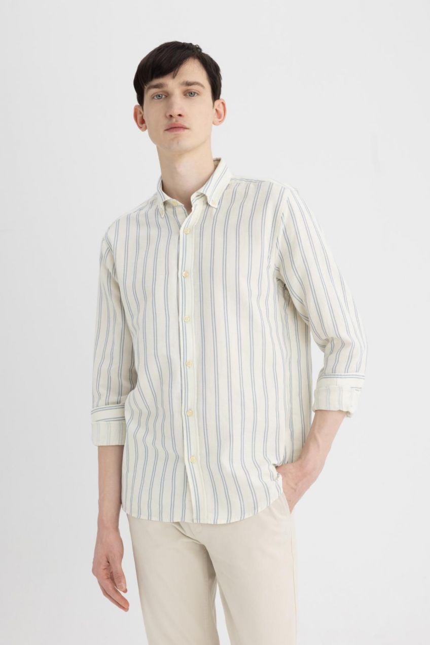 DEFACTO Regular Fit Striped Cotton Long Sleeve Shirt
