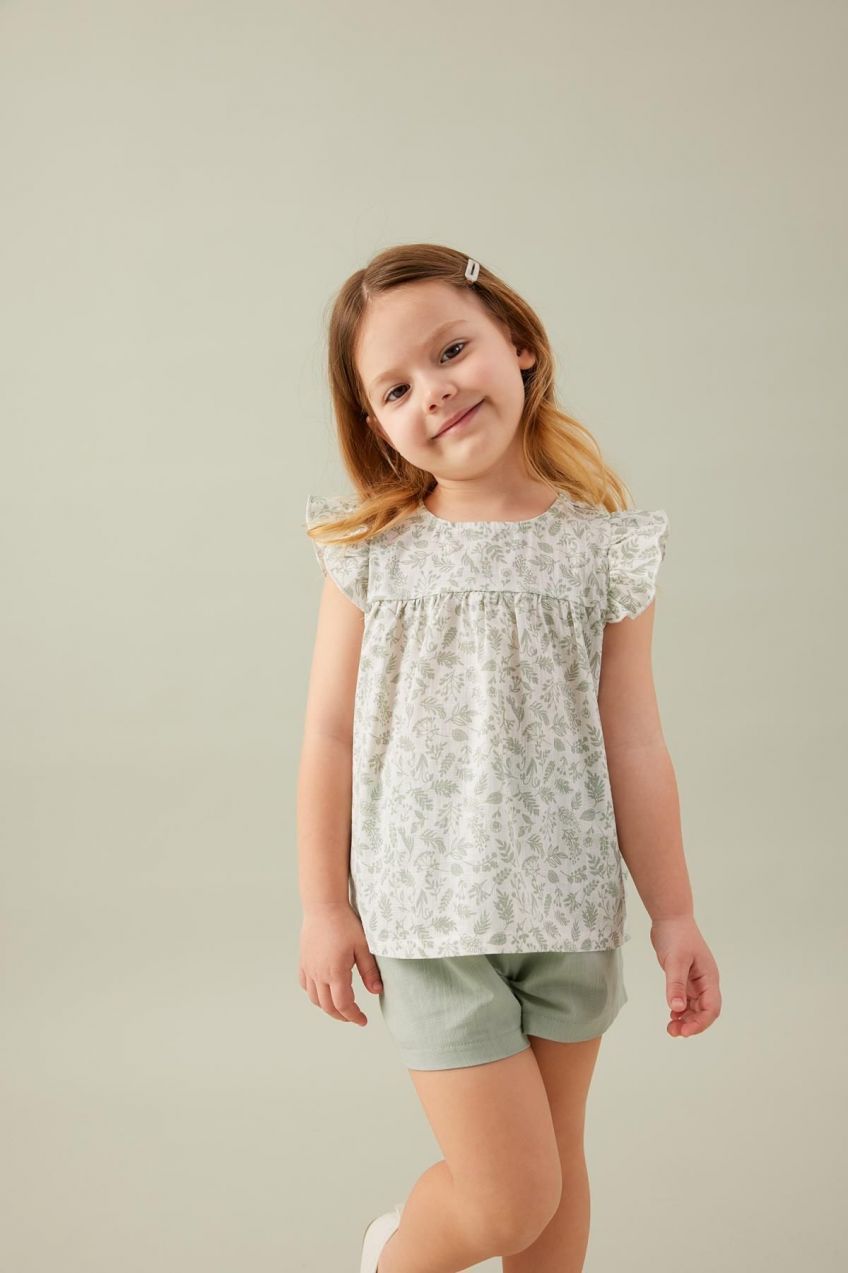 DEFACTO Baby Girl Floral Blouse Shorts Poplin 2-Piece Set