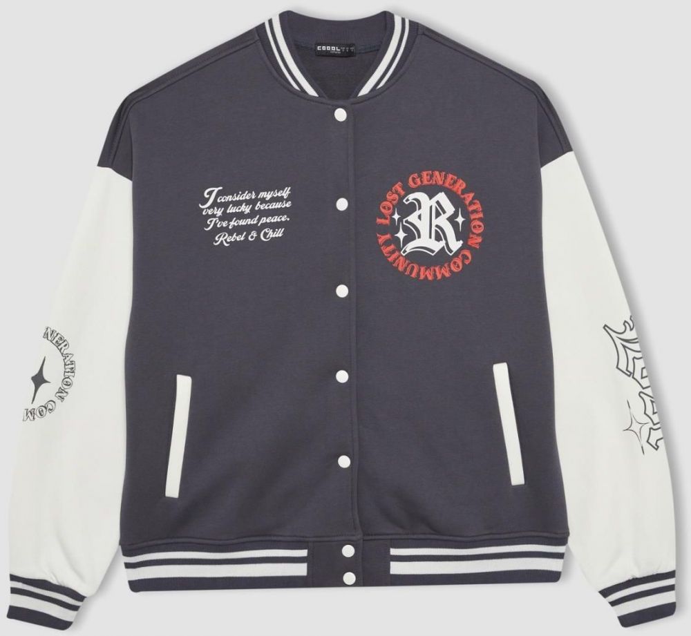 DEFACTO Cool Oversize Fit Crew Neck Back Printed Bomber Jacket