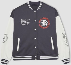 DEFACTO Cool Oversize Fit Crew Neck Back Printed Bomber Jacket