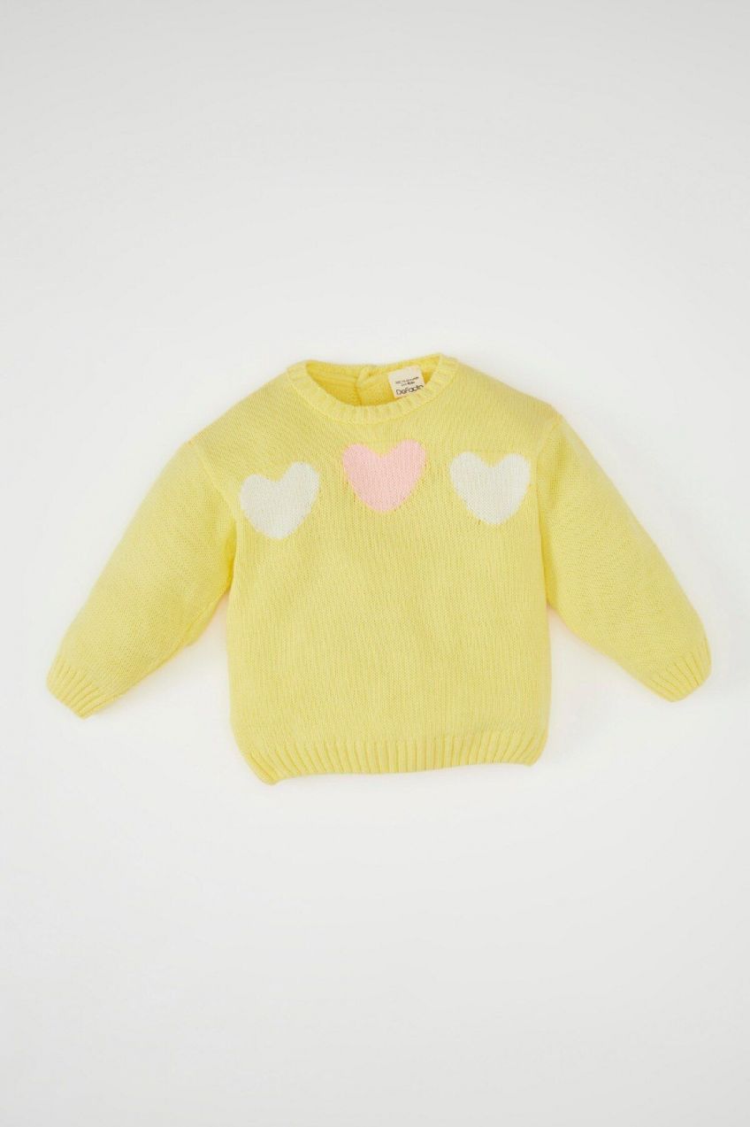 DEFACTO Baby Girl Crew Neck Heart Patterned Sweater