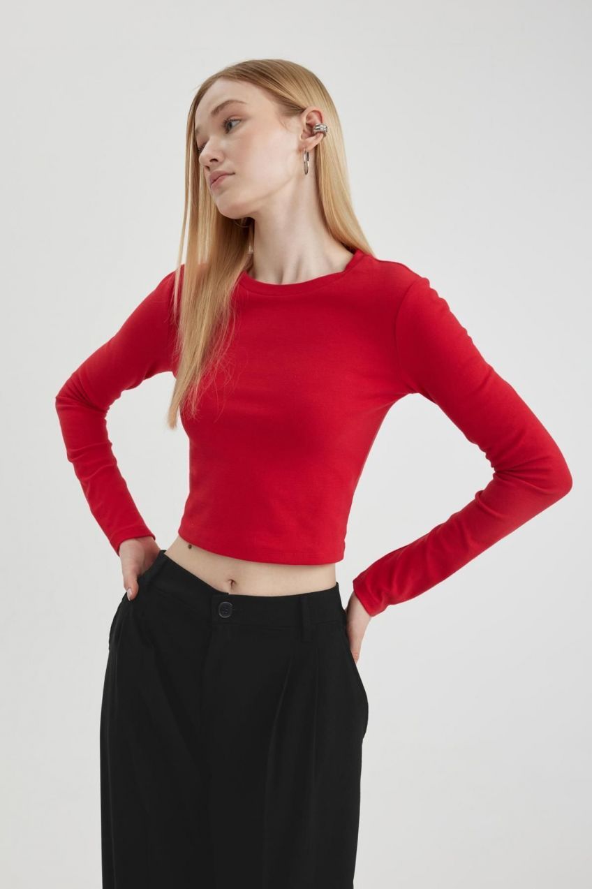 DEFACTO Cool Fitted Ribbed Long Sleeve T-Shirt