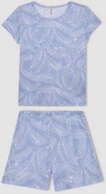 DEFACTO Girl's Patterned Short Sleeve Pajama Set with Shorts